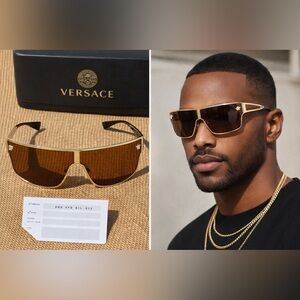 Versace Shield Sunglasses Gold Brown Medusa Italy VE 2206